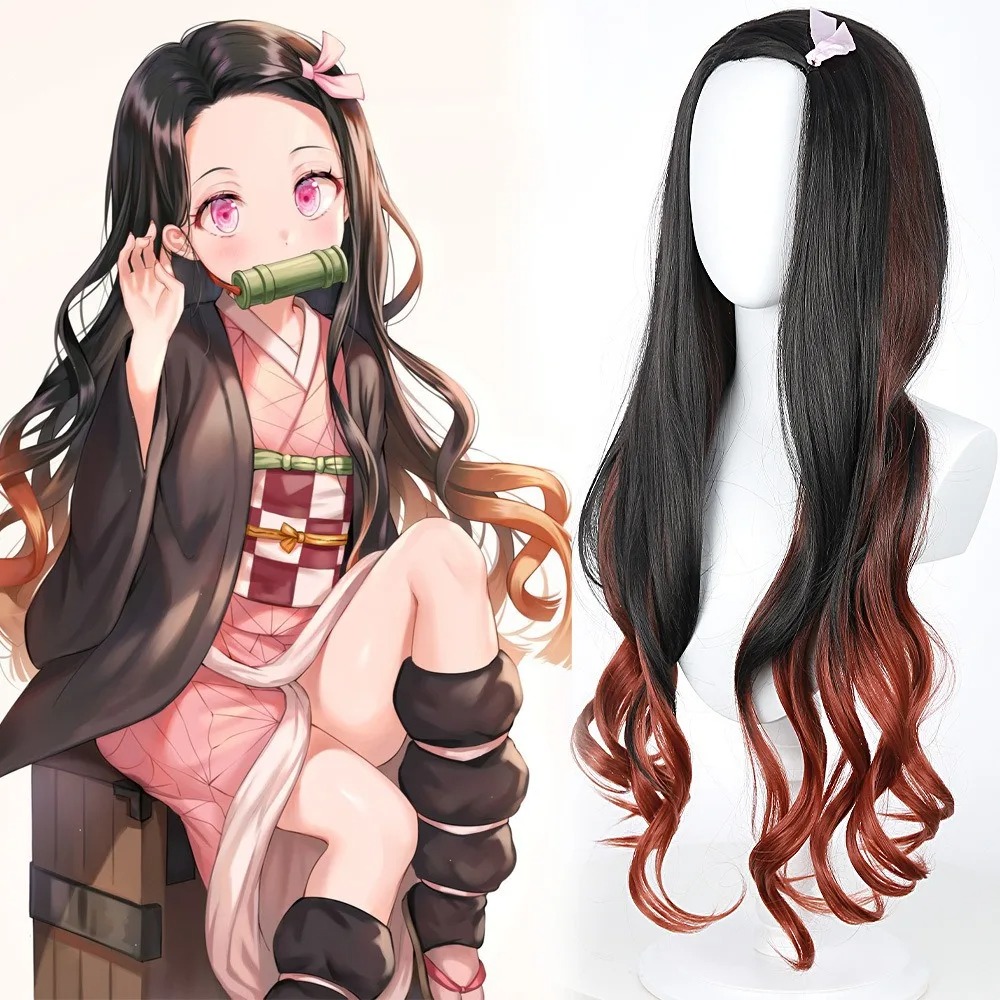 Wig Cosplay Anime Nezuko Rambu - Anime Cosplay Nezuko ulasan dan harga